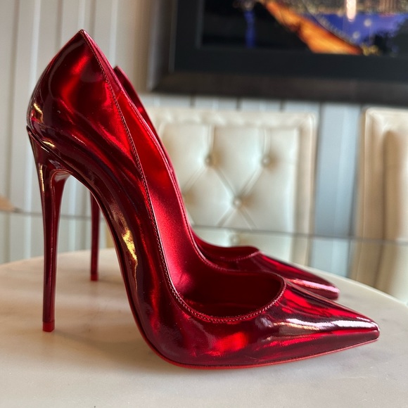 CHRISTIAN LOUBOUTIN Kate 100 iridescent psychic patent leather pumps 37 Red - Picture 10 of 17